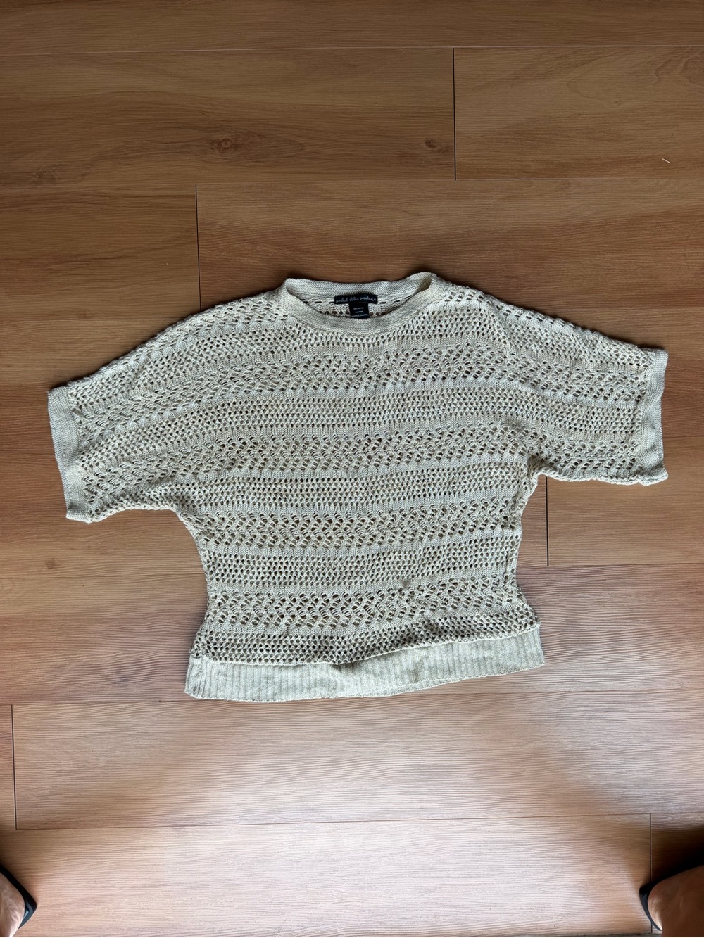 united states sweaters Cream Open Knit Short Sleeve Pullover